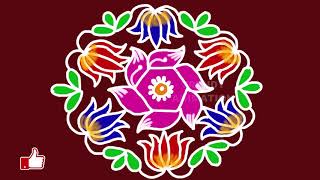 Awesome easy rangoli with 9*5dots | Lotus muggulu | Karthika masam muggulu | Trendyanimation |