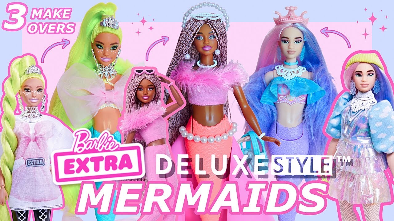 Making Barbie EXTRA DELUXE MERMAIDS 🐚 3 Makeovers/ DIYs (Extra No.2, No.11 & Deluxe Style No. 4) 💎
