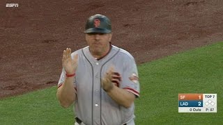 SF@LAD: Third-base coach Kelly exits, Decker comes in