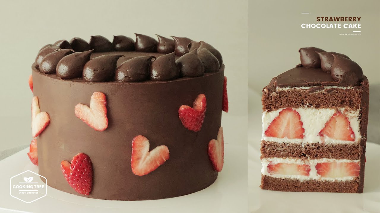 딸기 초콜릿 가나슈 케이크 만들기 : Strawberry Chocolate Ganache Cake Recipe | Cooking tree