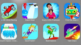 Hill Climb Racing,Scary LittlePrankster,Count Masters,Save The Girl,Bowmasters,Tank Stars,StackRider