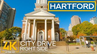4K Drive in One of the Oldest US Cities - Streets of Hartford, CT in Slow Motion (Right Side View)