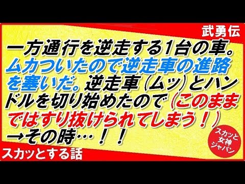 【スカッとする話 武勇伝】一方通行を逆走する1台の車。ムカついたので逆走車の進路を塞いだ。逆走車(ムッ)とハンドルを切り始めた(すり抜けられてしまう！)→その時…！！【スカッと女神ジャパン】