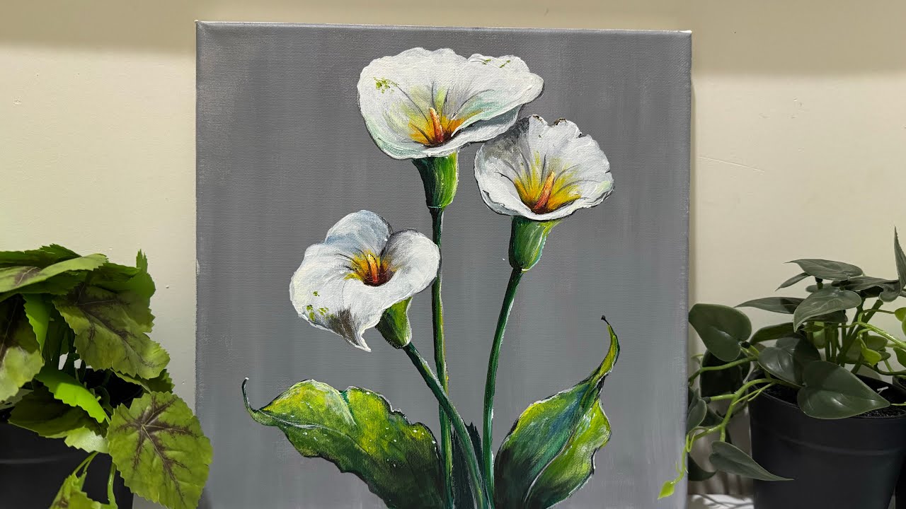 White Calla Lilies Acrylic Painting Moments 