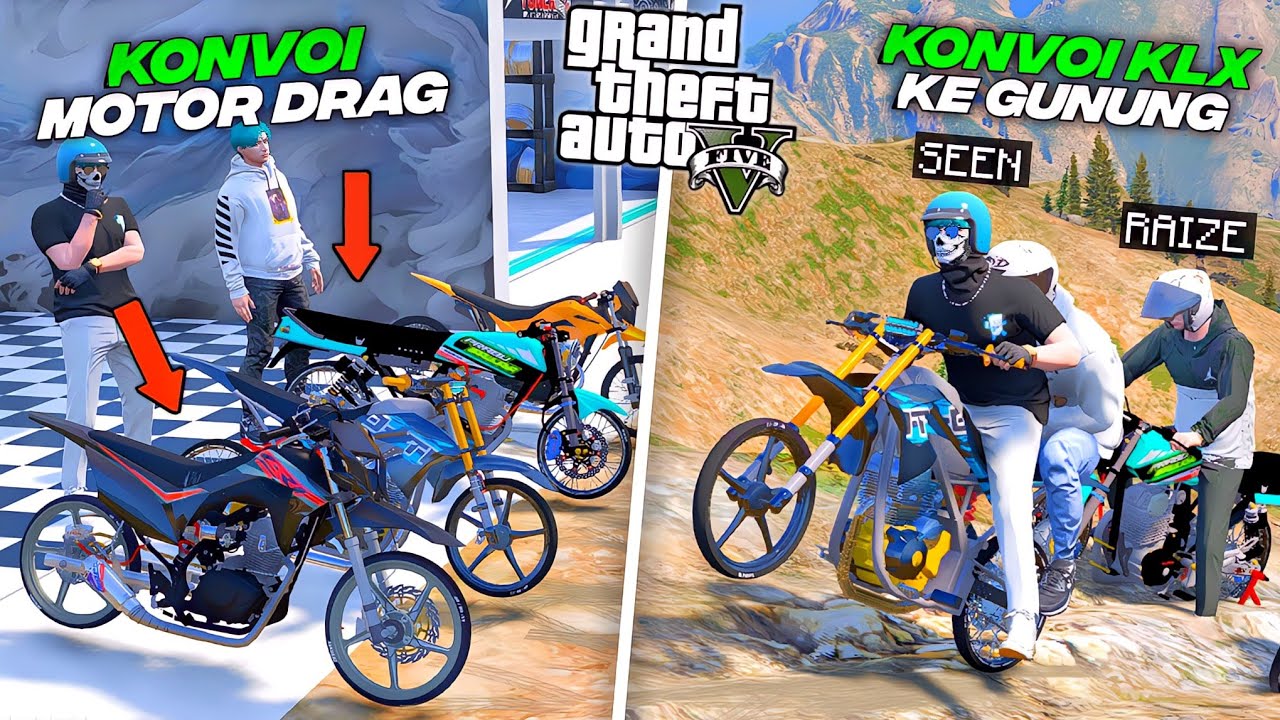 Kita KONVOI MOTOR DRAG KLX Naik Ke GUNUNG TERTINGGI - GTA 5 MOD