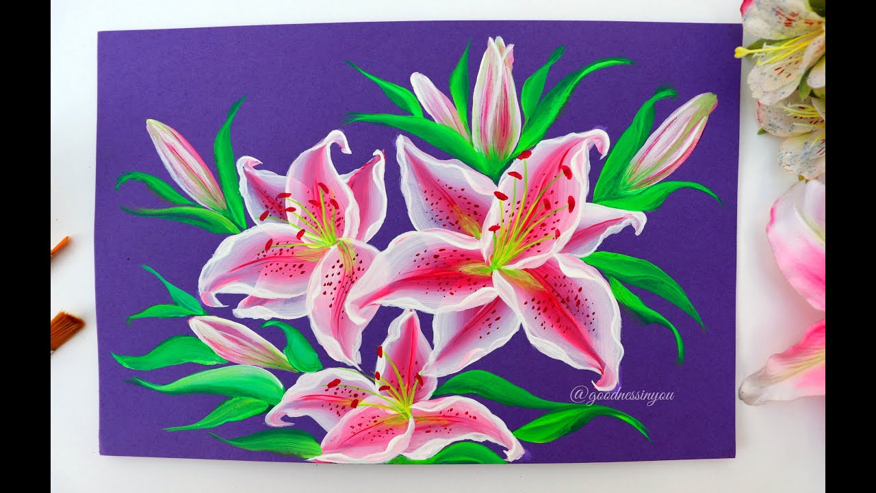 A simple trick to paint lilies . Painting for beginners