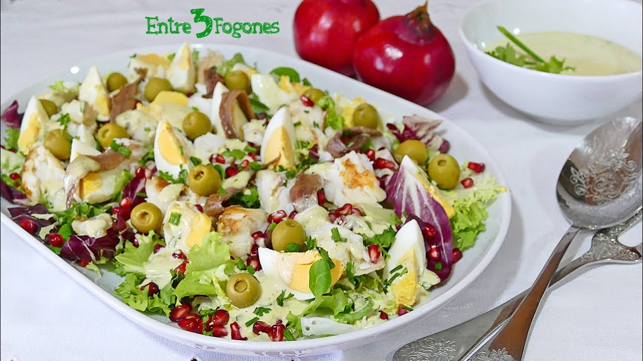 Ensalada 🥗 Templada de Rape 🐡 y Granada. Receta tradicional riquísima 😋