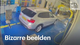 Automobilist racet door wasstraat in Oss