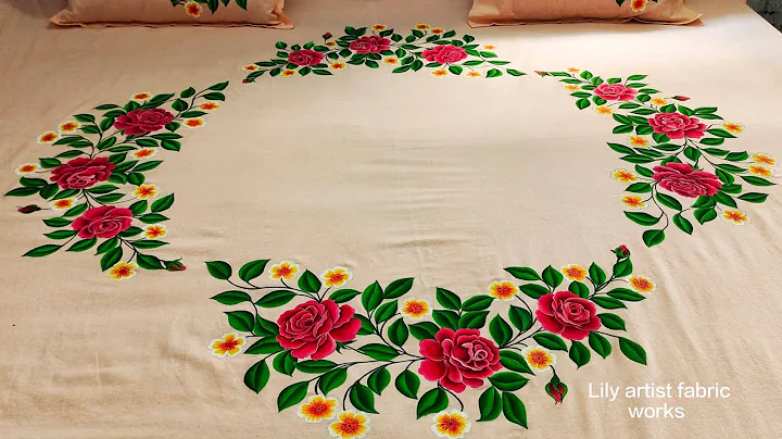 Bed Sheet Painting Design | Red Rose 🌹 Painting on Bedsheet | Bedsheet Painting tutorial