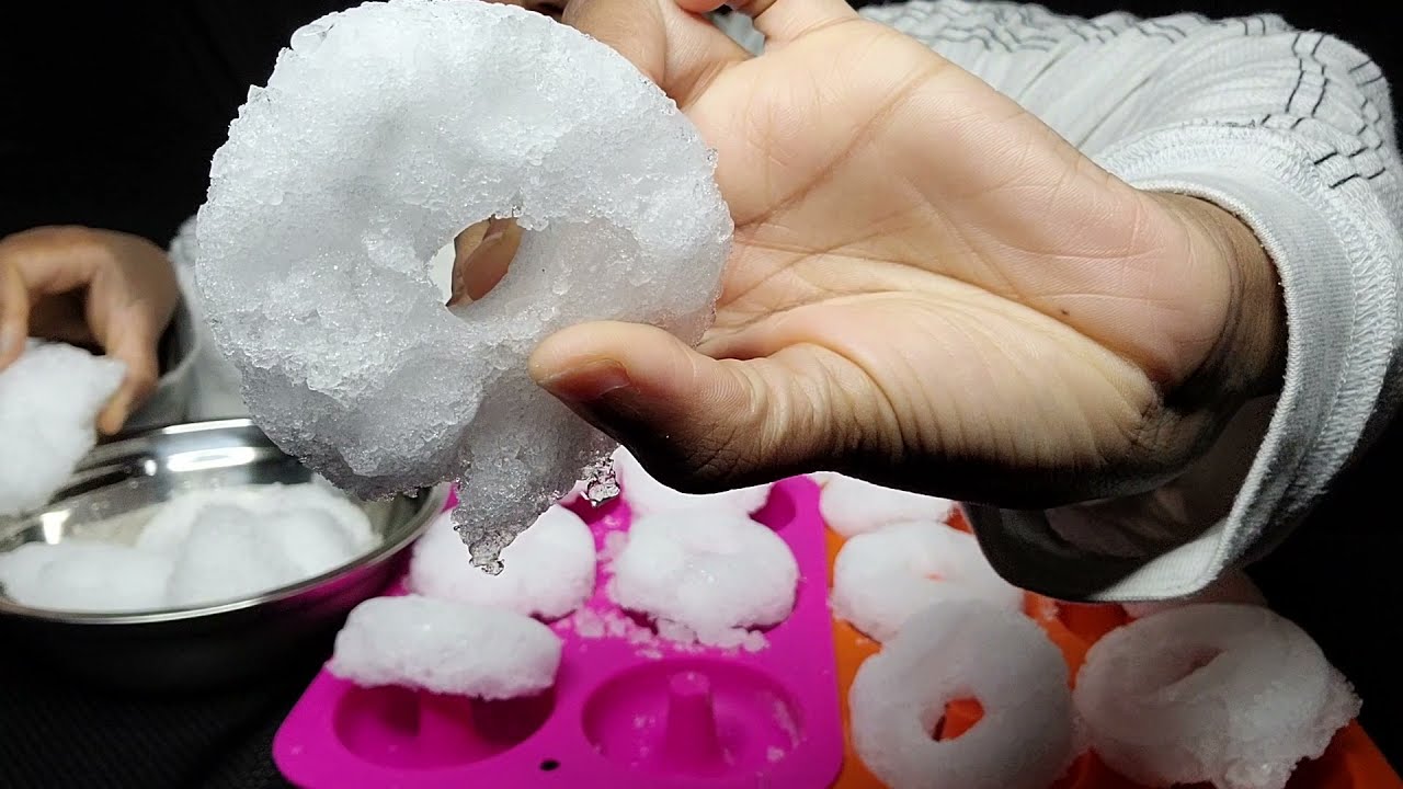 REFROZEN SHAVED NUGGETS AND POWDERY ICE DONUTS | REQUEST VIDEO | #ICEEATING #ASMRICEEATING
