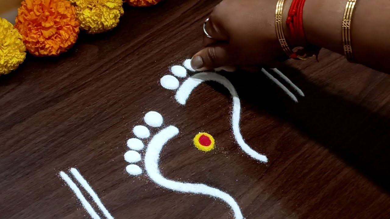 Margasira masam lakshmi pooja rangoli | 9 different  types of lakshmi  charan rangoli | Puja kolam