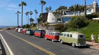 Randy and Doug cruise Ocean Beach San Diego with a bunch of VW buses for Beto’s Birthday