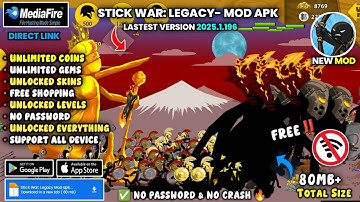 🗿Stick War: Legacy Mod APK🔥 v2025.1.196 – Unlimited Gems & Gold | All Skins Unlocked | Mod Menu