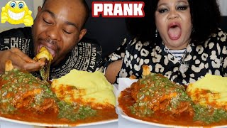 I added too much Pepper in My Wife's Soup 'Prank' Okra Soup and Fufu | African food Eating Mukprank