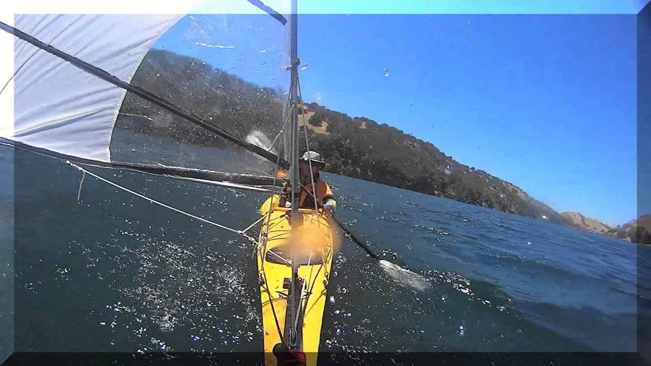 Wind Kayaking (Kayak Sailing) with DIY sail - Del Valle 