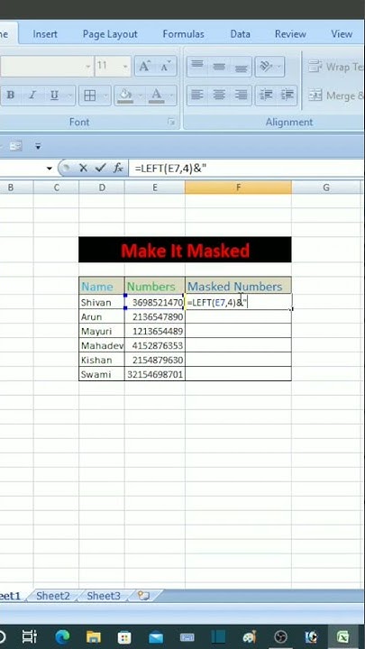 Excel shortcut|How to mask data in Excel#shorts #excel @learninkannada ...