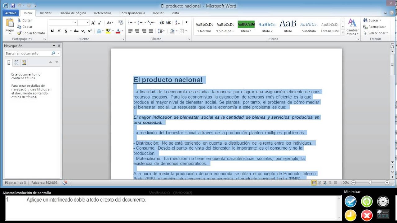 Aplique un interlineado doble a todo el texto del documento YouTube