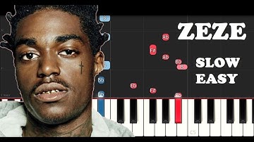 Kodak Black ft Travis Scott, Offset - Zeze (SLOW EASY PIANO TUTORIAL)