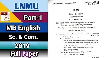 Lnmu B.Sc & B.Com part 1 MB English paper 2019 || by study with kumar keshav