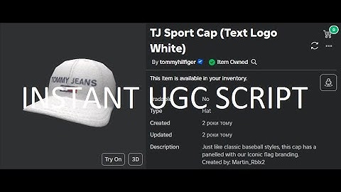 Roblox Tommy Play instant TJ Sport Cap (Text Logo White) UGC script [Roblox Exploiting]