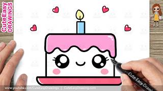 how draw cute cake easy birthday cake drawing step step