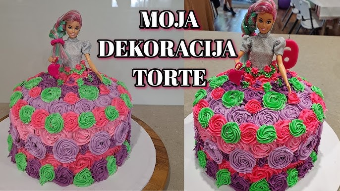 Una torta per bambole barbie fatta di glassa rosa nello stile di una  coreografia comica