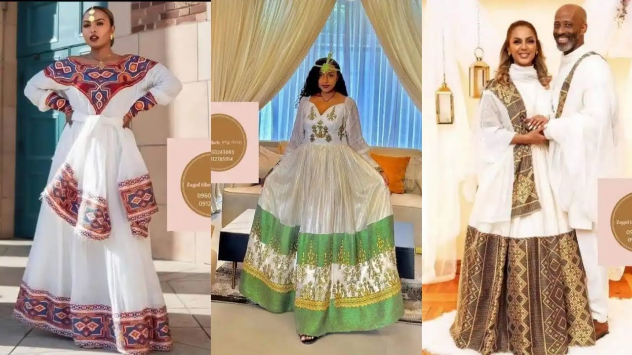 አዲስ ዲዛይን ልዩ ብዙ ቀለም የሐበሻ ቀሚስ – በዘመናዊ ጥልፍ
