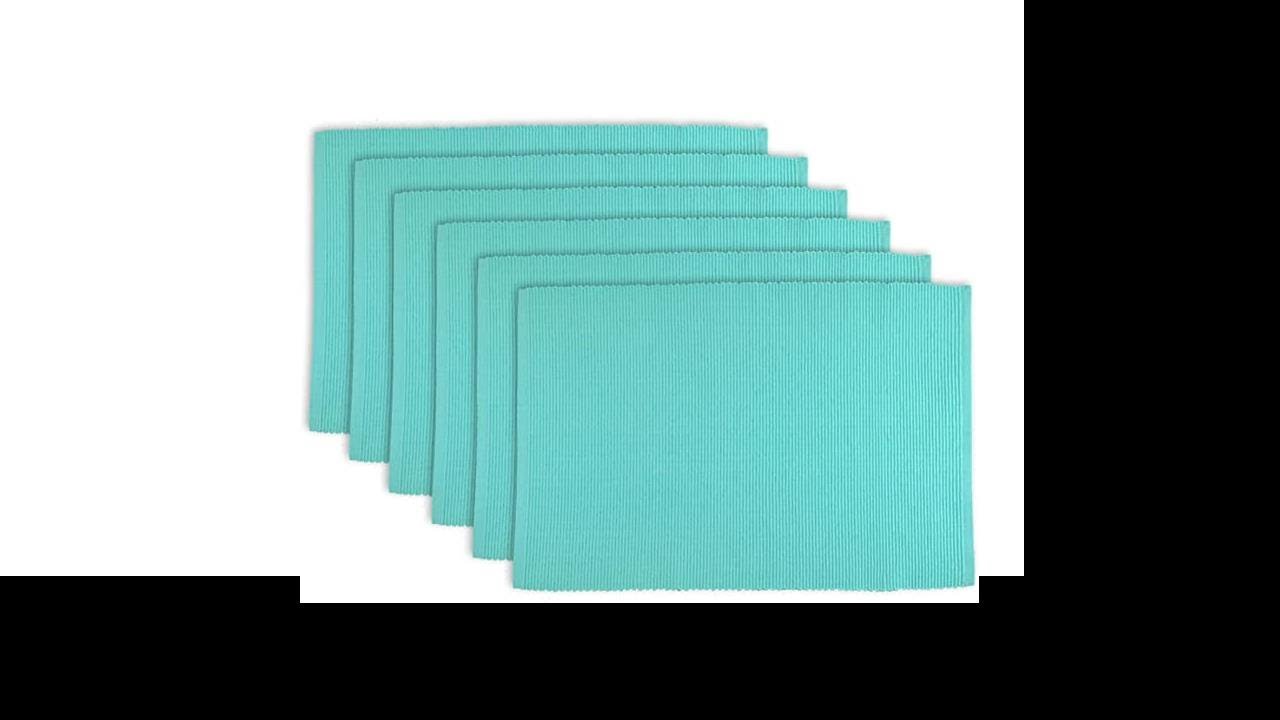DII 100% Cotton Basic Ribbed Placemat Set, Set of 6, Aqua 6 Count