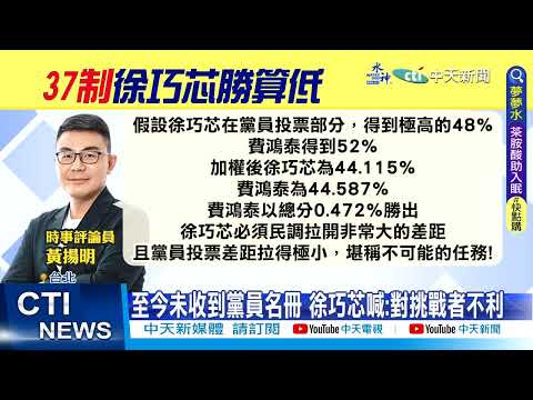 【每日必看】黨內採"三七制" 黃揚明試算:徐巧芯"難過初選"｜徐弘庭退初選嘆"水很深" 賴士葆稱尊重.黨內團結 20230331 @中天新聞CtiNews