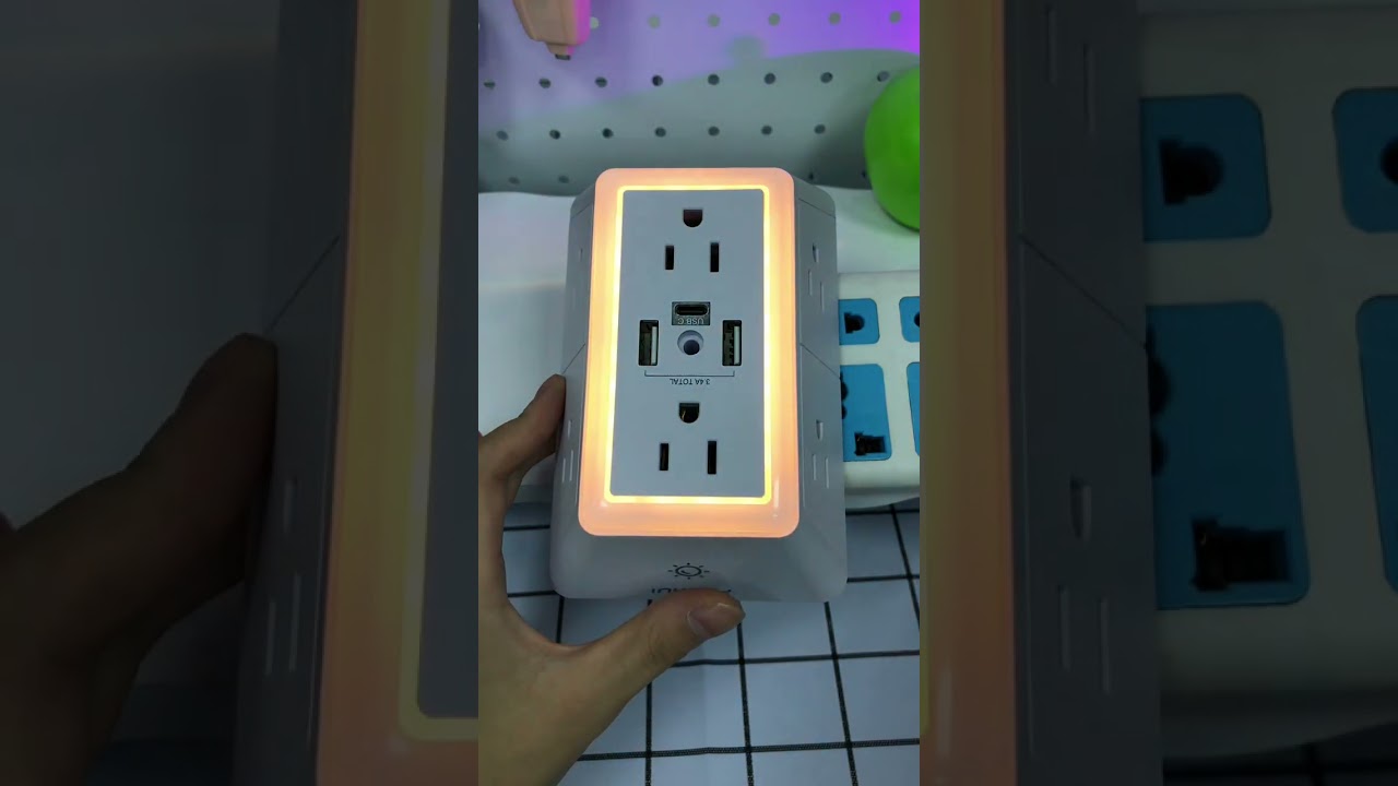 Multi plug outlet surge protector with usb ports & night light 