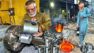 The old man showed great skill Complete procedure for making a genuine truck piston from old silver