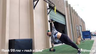DB Row + Reach w Plank Twist
