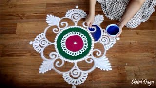 Innovative and easy free hand rangoli designs with colours for Navratri | Diwali rangoli designs