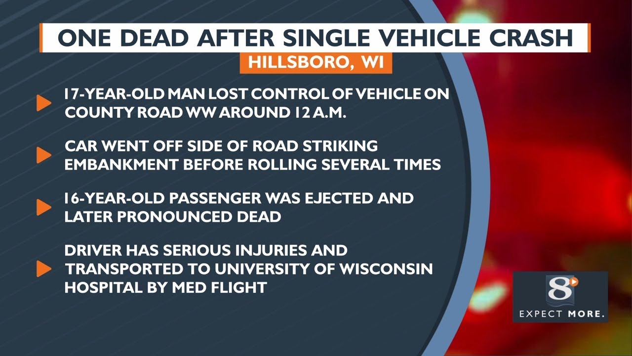 One Dead After Single Vehicle Crash Hillsboro, Wisconsin - YouTube
