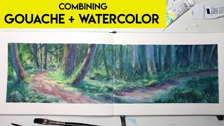 Combining WATERCOLOR & GOUACHE forest painting ✶ Long Sketchbook & Chat Session