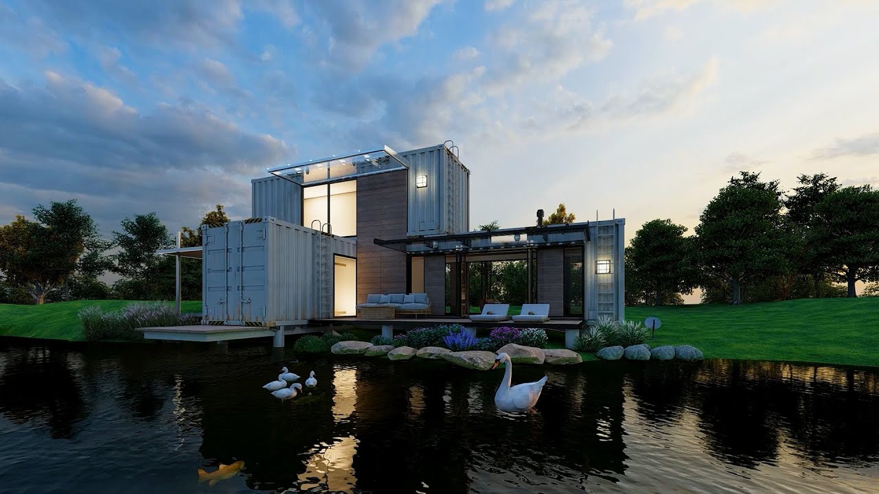 Shipping Container Homes With Lake Front View - Two Bedrooms