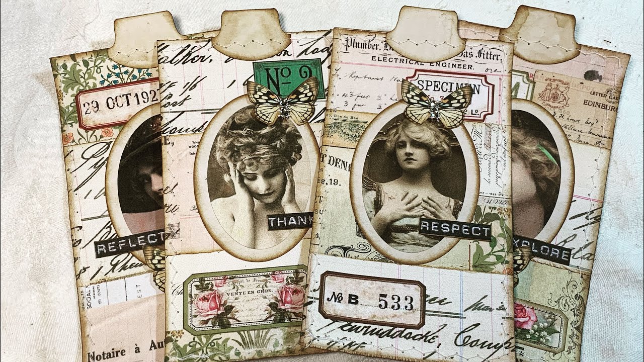 Craft with me : collaged vintage Ladies tags for your journals - YouTube