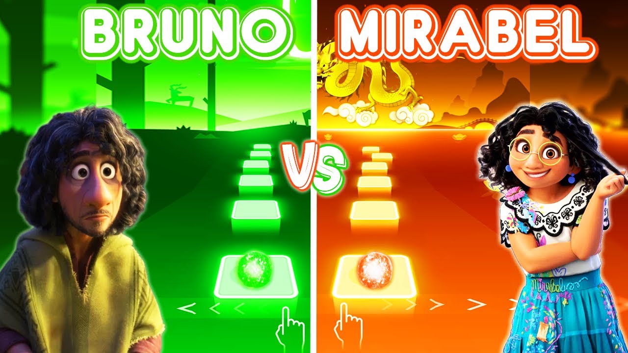 Bruno Vs Mirabel | Encanto We Don't Talk About Bruno, Surface Pressure - Tiles Hop EDM Rush!