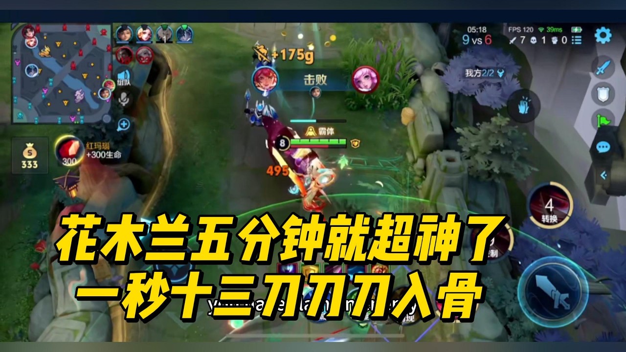 花木兰五分钟就超神了，一秒十三刀，刀刀入骨！