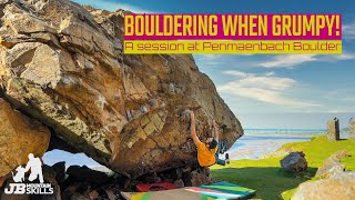 Bouldering at Penmaenbach Boulder when grumpy! Climbing is good for your happiness!