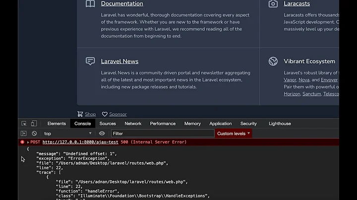 How to view error from AJAX, Javascript - Laravel