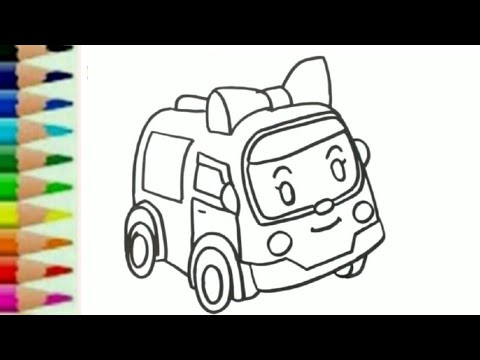Cara menggambar mainan mobil  ambulan robocar poli amber 