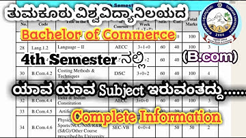 Tumkur University 4th Semester Syllabus in B.com (NEP Syllabus)  Full Information in Kannada....