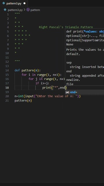 Right Pascal's Triangle Star Pattern in Python | Python #shorts - YouTube