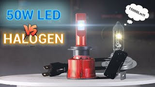 50W LED vs HALOGEN  Endurance & light output test  Bevinsee H7 VC Cooling