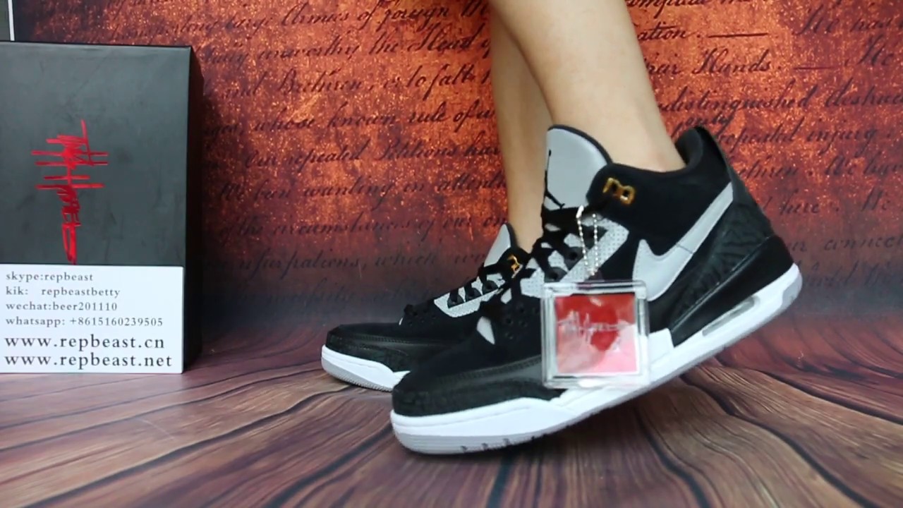 jordan 3 tinker black cement on feet