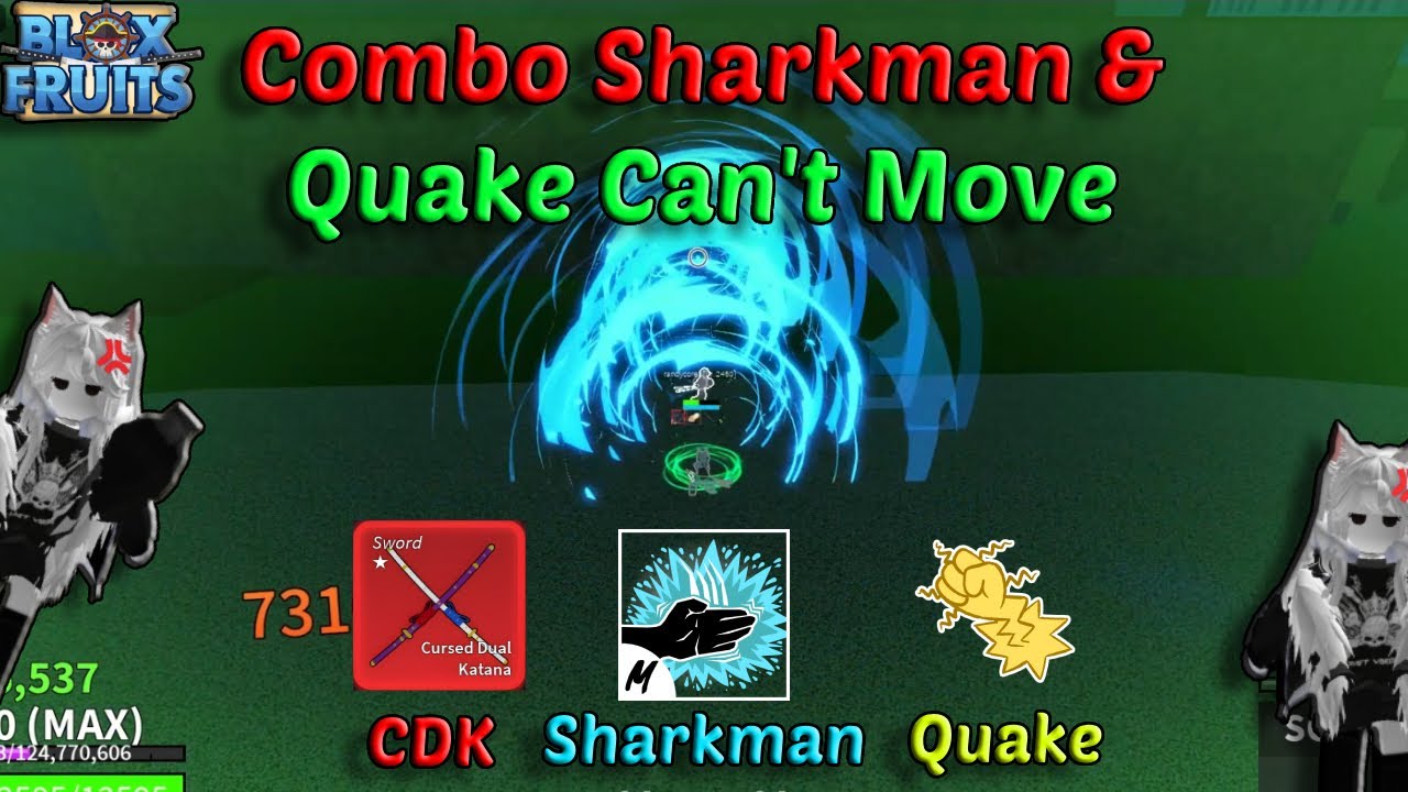 Best Quake + Sharkman One Shot Combo』Bounty Hunt l Roblox, Blox fruits  update 16
