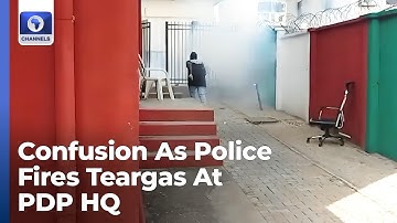 Confusion At PDP Headquarters As Police Fire Teargas To Disperse Rioting Supporters
