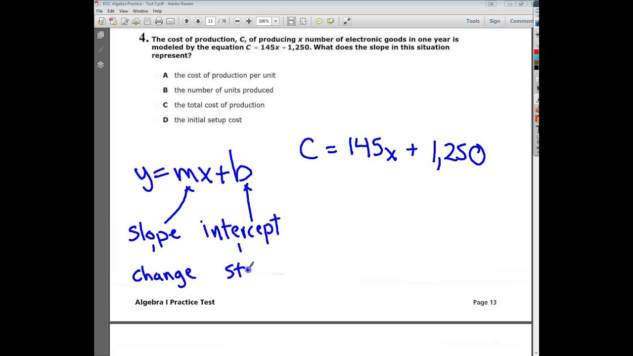 Question 4 EOC Algebra 1 Practice Test 3 - YouTube