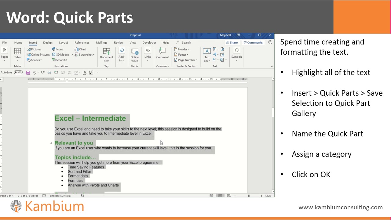 how to do quick parts in word how to do quick parts in word